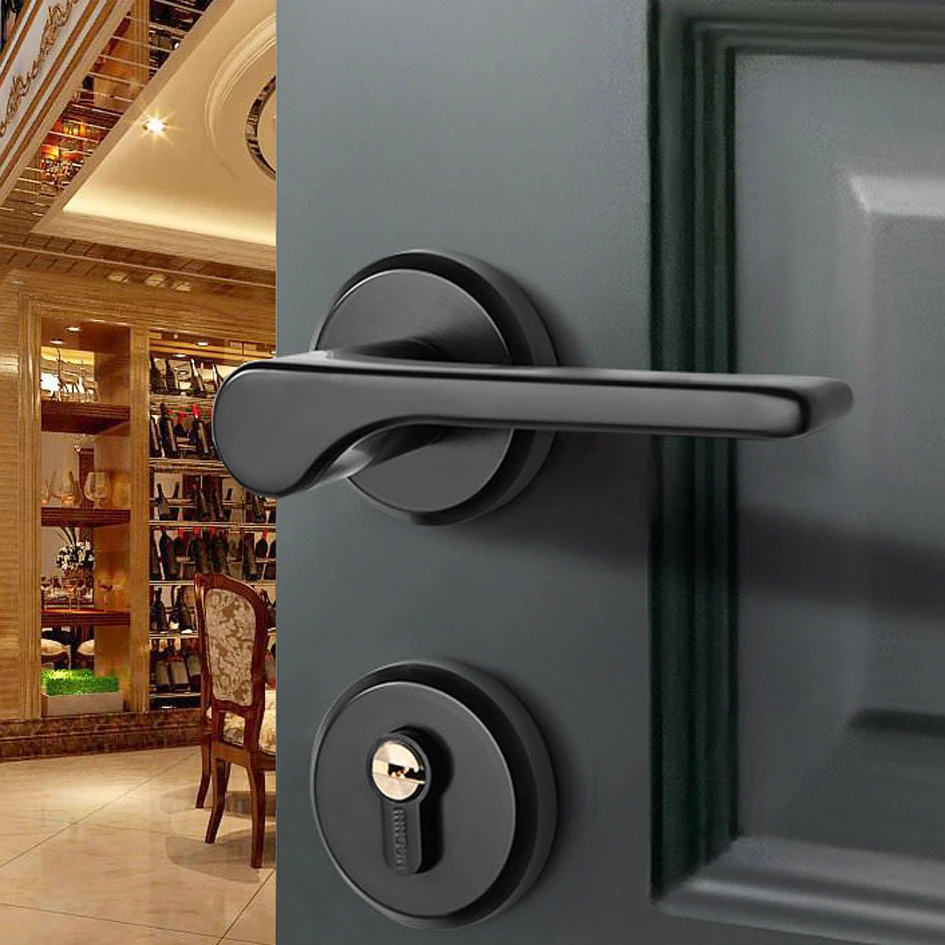 Black Zinc Alloy Lock Us Style Indoor Home Solid Wood Door Handle Mute Door Lock Continental Bedroom Minimalist Interior Door Door Locks Aliexpress