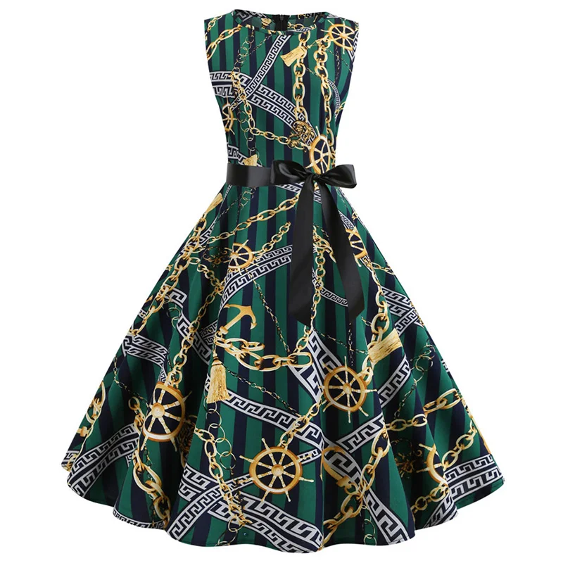 Летнее платье 50-х 60-х Ретро Винтаж платье в клетку Для женщин Элегантное Длинное платье без рукавов в стиле рокабилли Платья для вечеринок Vestidos размера плюс Повседневное миди платье-туника