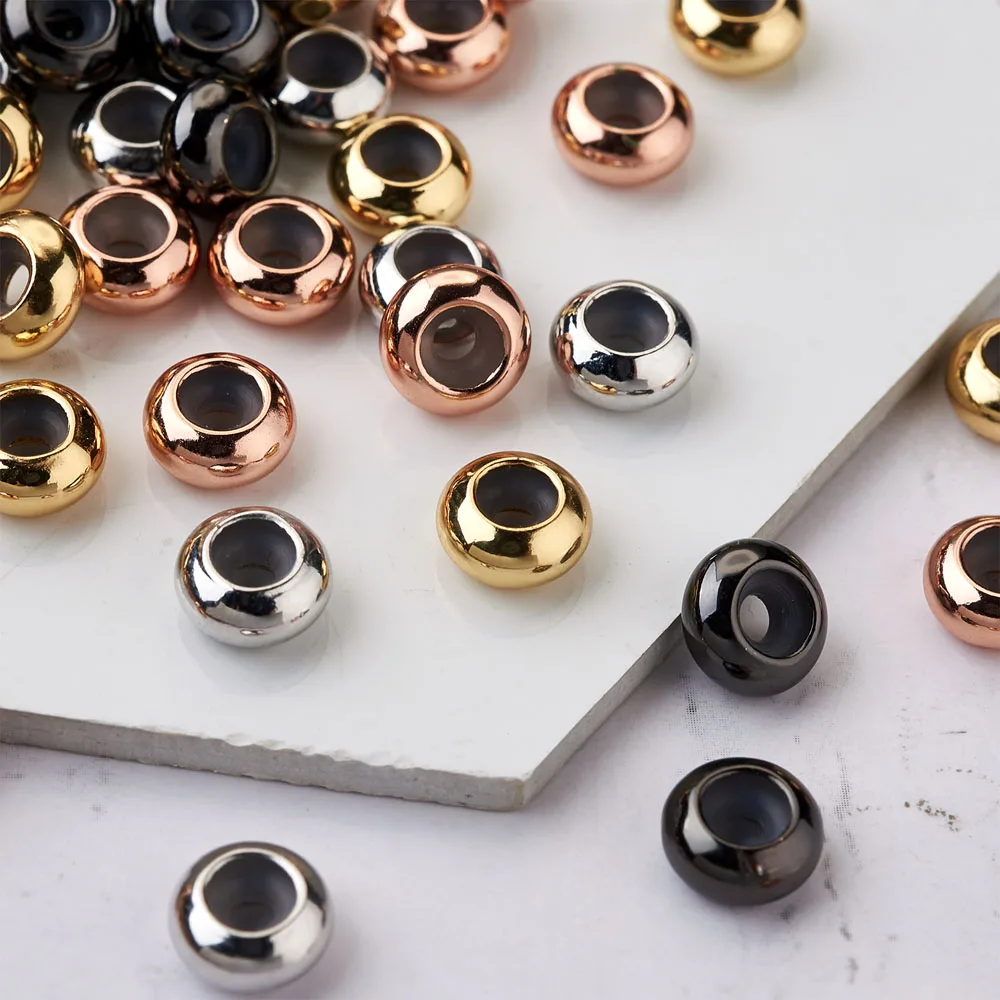 100pcs Rubber Brass Beads Multicolor Slider Beads Rondelle Stopper Beads for Bracelet Necklace Jewelry Making 7.5x4mm Hole:1.2mm