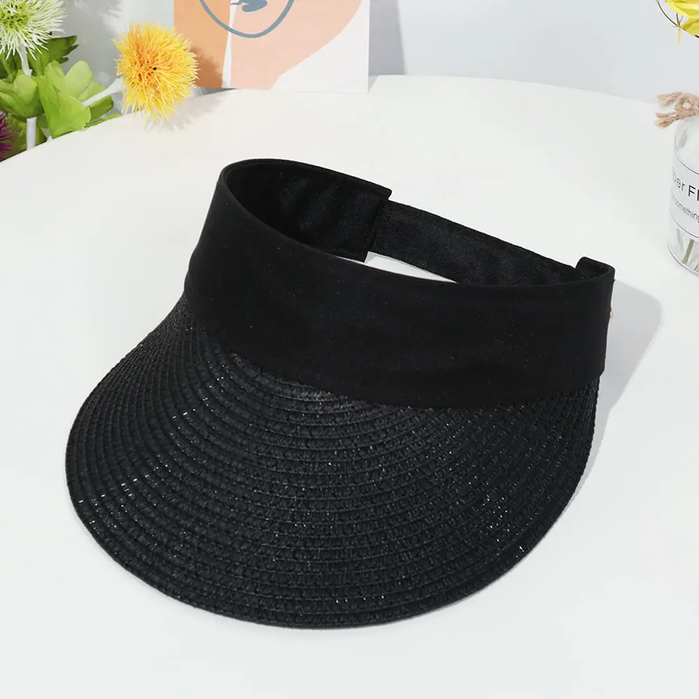 Wide Brim Straw Cap Women Portable Beach Sun Hat Roll-up Summer Casual Outdoor Sunscreen Visors Hat