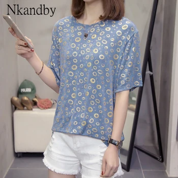 

Plus Size Cotton Tops & Tees For Women 2020 Summer Fashion Loose Polka Dot Print Short Sleeve Basic T-shirt Oversized Streetwear