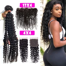 

Deep Wave Bundles With Frontal Brazillian Hair Bundles Human Hair Extension 3 Human Hair Bundles With Closure Utrue Hair Remy