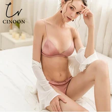 CINOON, сексуальное женское белье, без косточек, нижнее белье, тонкий бюстгальтер с чашечками, комплект, Одноцветный бюстгальтер и трусики, удобное интимное белье