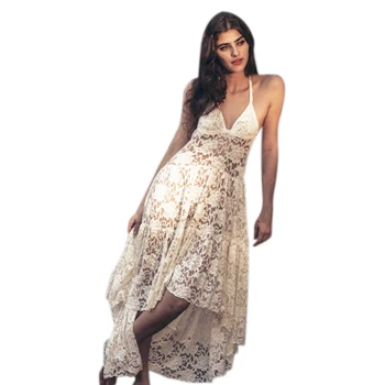 

Summer Dress Women Sexy Deep V Neck Backless Lace Dresses Ladies Sleeveless Halter Dress Beach Dress