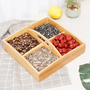 

Wedding Portable Wood 4 Grid Home Party Candy Case Multifunction Dry Fruit Box Handheld Decorative Container Lightweight