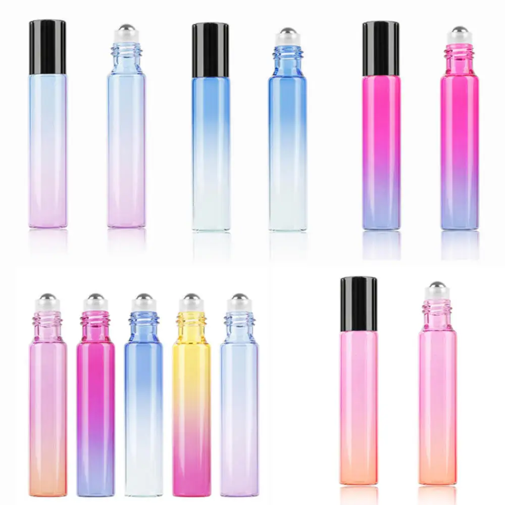 

10ml Gradient Color Essential Oil Perfume Bottle Roller Ball Thick Glass Roll On For Travel Cosmetic Container