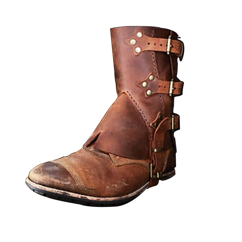 Кожаные полуботинки в средневековом стиле Короткие военные гетры с пряжкой