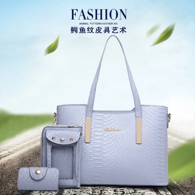 

New Style WOMEN'S Bag Europe And America Fashion Snakeskin Embossed Different Size Bags Three-piece Set One-Shoulder Oblique Fas
