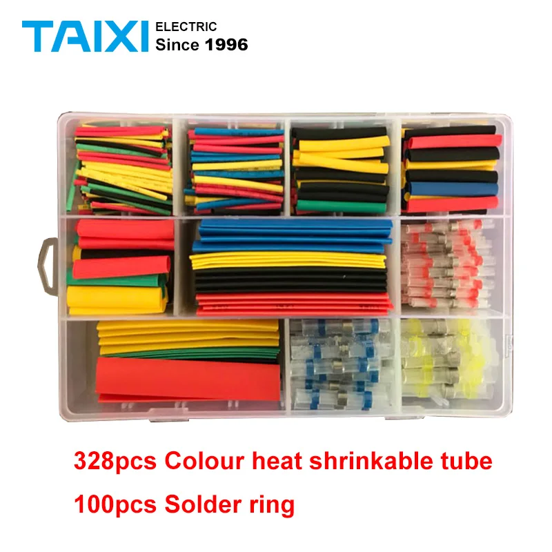 

328PCS color heat shrinkable pipe and 100PCS solder ring combination box set solder ring sleeve combination set