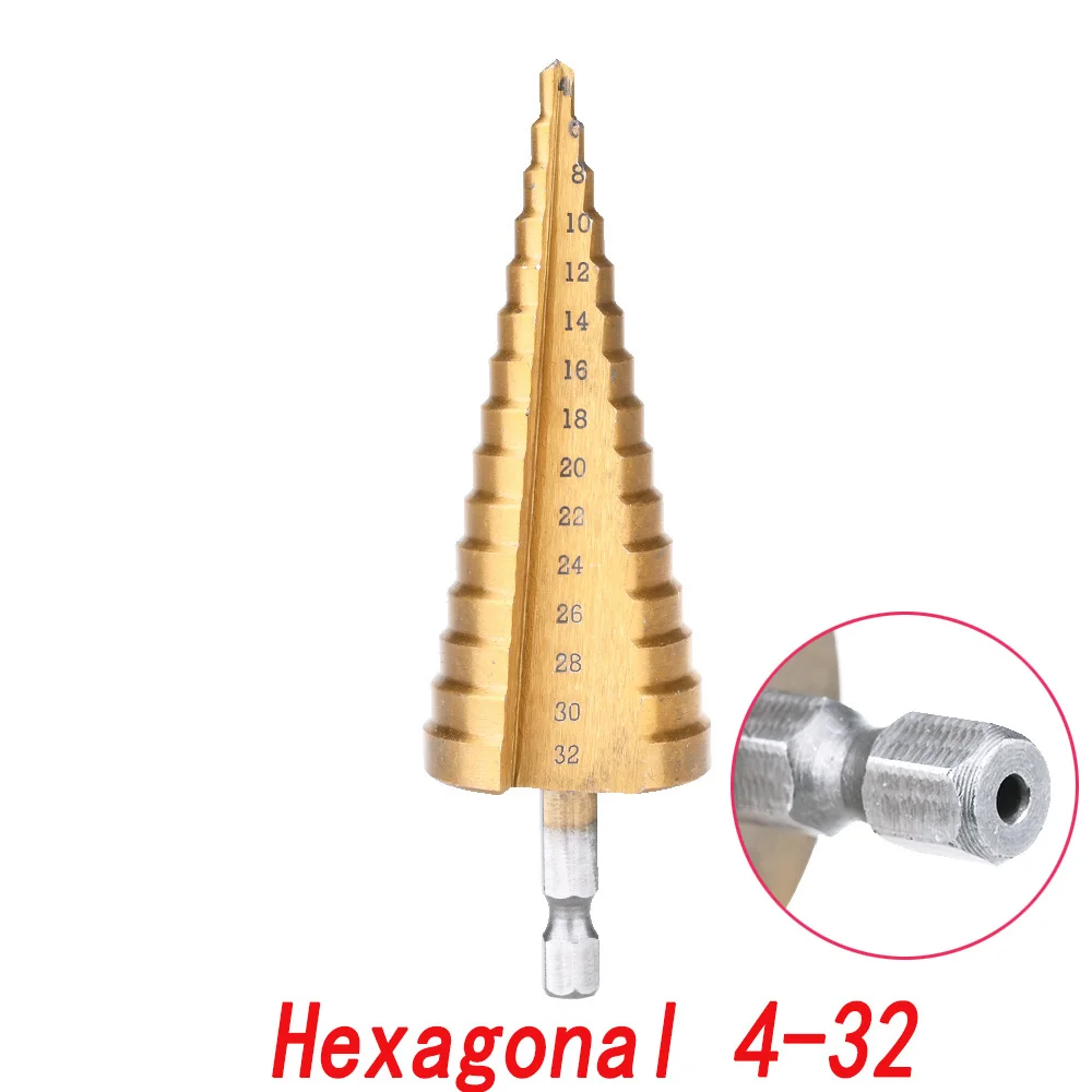 4-12 4-20 4-32 мм ступенчатое сверло с титановым покрытием из быстрорежущей стали, конусное сверло - Цвет: 4-32 Hexagon Shank