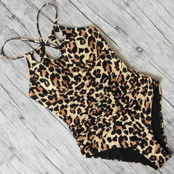 

Swimwear Women Leopard Print Beachwear Female Bathing Suit Monokini Plus Size Halter Bodysuit 2020 Sexy One Piece Swimsuit Women