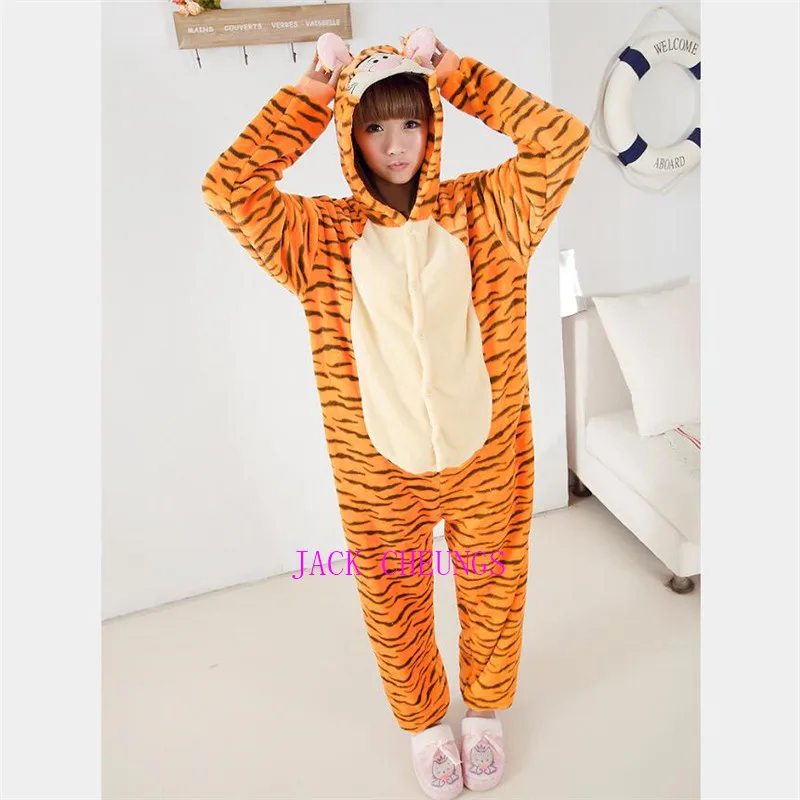tiger Комбинезон кигуруми с коровой, Винни, Китти, тигром, костюм животного, комбинезон, пижама, пижама, сова, унисекс, пижама, лев, леопард, кот, свинья, пчела - Цвет: tiger