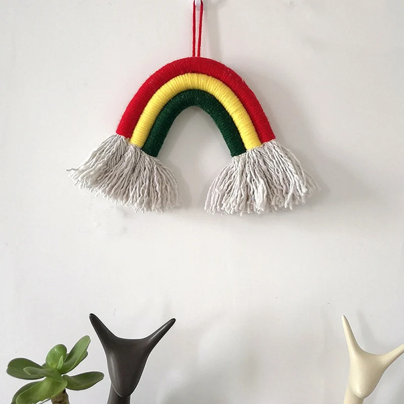 Nordic Hand-woven Rainbow Tapestry Boho Rainbow Tassel Wall Hanging Ornaments Kids Room Decoration Wind Chimes Photo Props