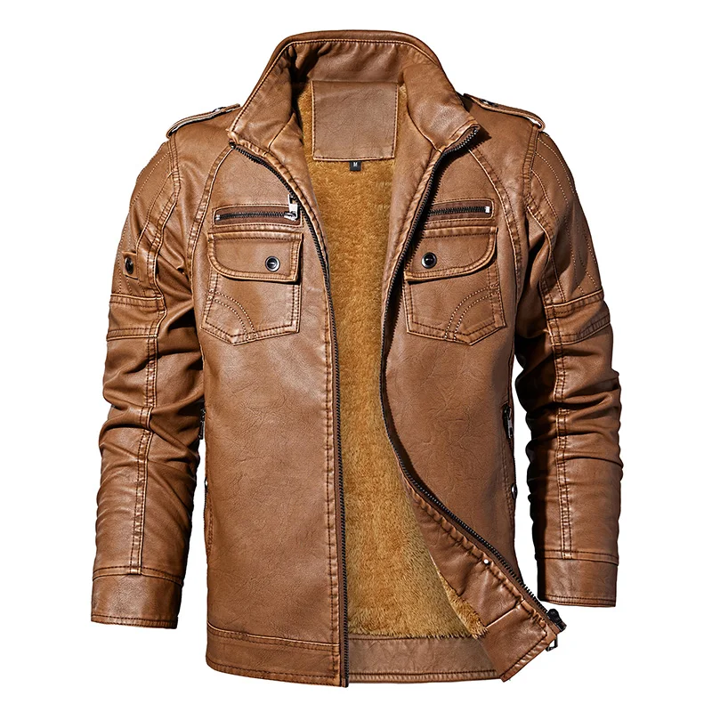 

Leather Jacket Men's Winter Business Faux Fur Male Motorcycle Fleece Bomber Jacket High Quality PU Outerwear Coats Plus Size 4XL