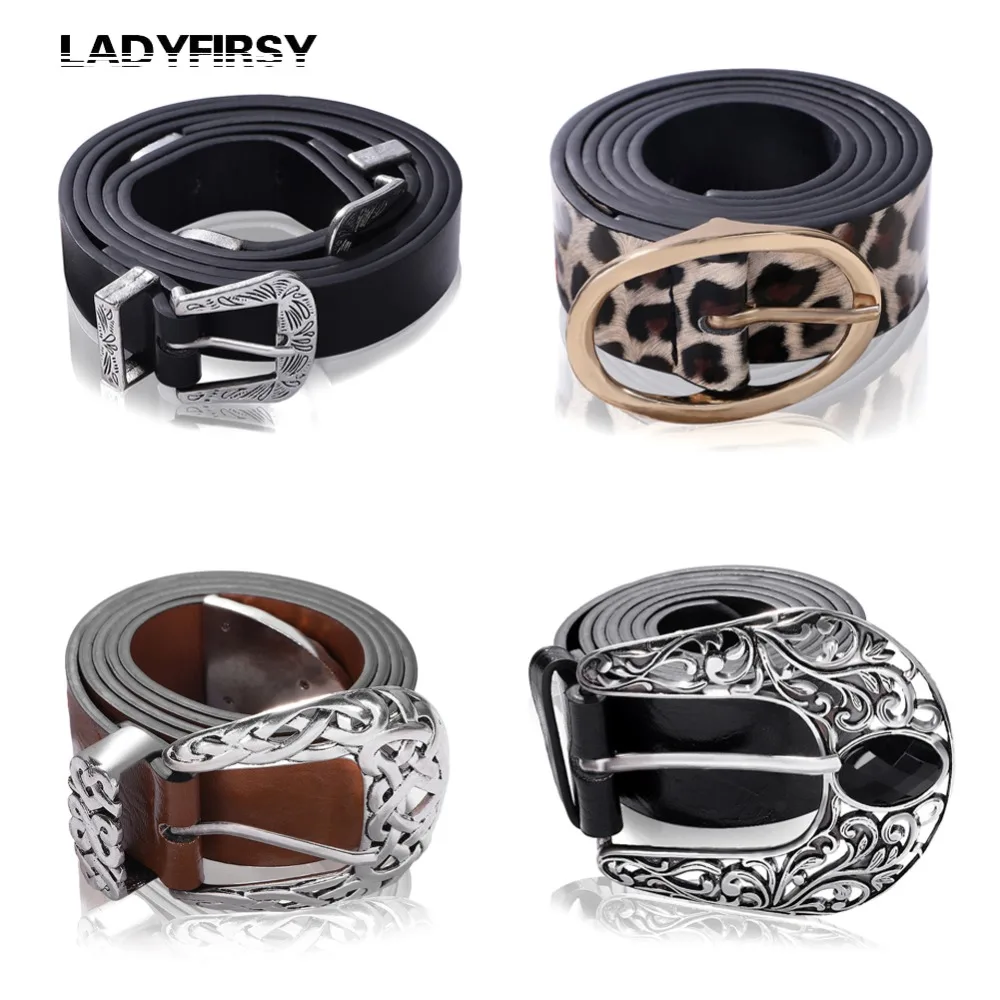Ladyfirsy кожаные ремни для унисекс модные сексуальные леопардовые винтажный цветочный узор полые офисные женские джинсы ремень ювелирные изделия