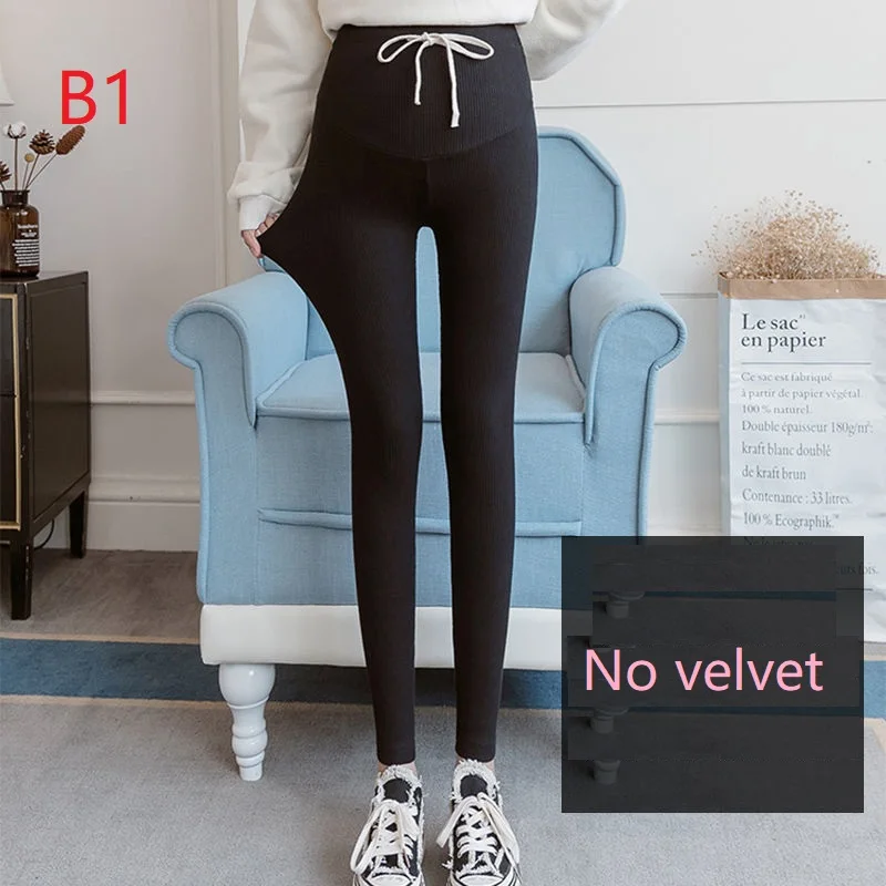 Pregnant Women Basic leggings Pants Maternity Clothes Trousers Spring Autumn Winter Plus Velvet Pants Maternity Out Wear - Цвет: B1-No velvet