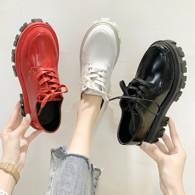 

Autumn 2019 Fashion Women's All-Match Casual Woman Platform Shoes Round Toe Oxfords British Style Creepers Fall Modis Cross