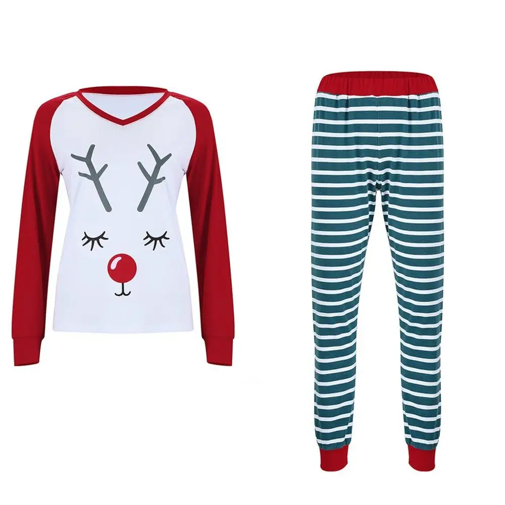 Модный женский пижамный комплект в рождественскую полоску с лося, Женская пижама, Повседневная Пижама, топ+ штаны, пижама Mujer, домашняя одежда