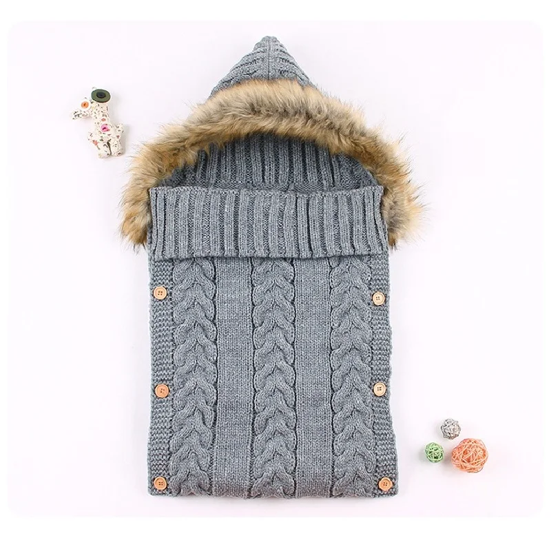 

Winter Baby Sleeping Bag Hat Envelope Kids Sleepsack Knit Wool Slaapzak Footmuff For Stroller Knitted Sleep Sack Newborn Swaddle