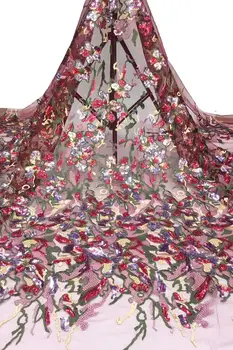 

Popular new sequin embroidery mesh African sequins Nigerian lace French mesh suitable for wedding dress skirt fabric 5 yards