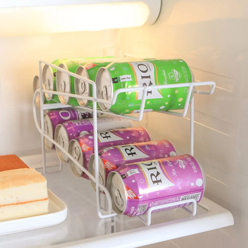 

Kitchen Refrigerator Fresh Drink Beer Cola Cans Storage Rack Solid Double-layer Finishing Shelf Beverage Cans Storage Rack