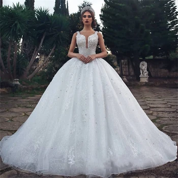 

Vestido de Noiva 2020 Gorgeous Deep Beaded Sleeveless V-Neck Wedding Dresses Bridal Gowns свадебное платье