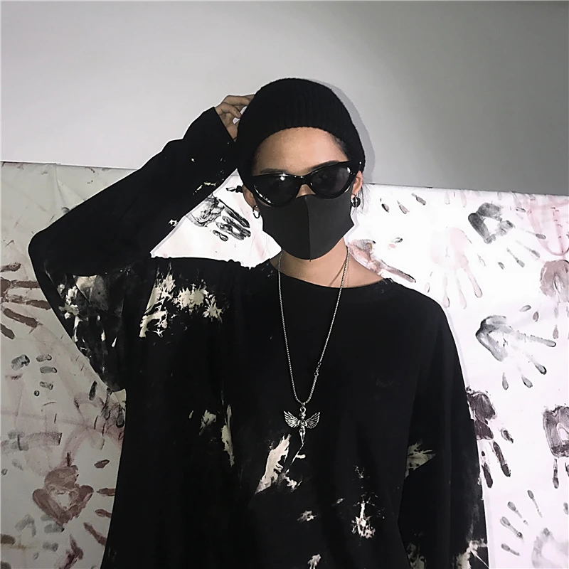 Floral Gradient Print Autumn hip hop Men T shirt Long Sleeve rock Clothes black oversized women streetwear 2019 new Harajuku top
