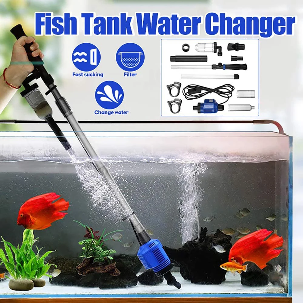 boxtech Aquarium Elektrisch Sand Kies Reiniger, Fischbehälter Staubsauger, Wasserwechsel  Pumpe, Wasserdusche, Gravel Cleaner für Große und Kleine Fish Tank mit 86cm  Grifflänge (Elektrisch Pumpe 28W) : : Haustier