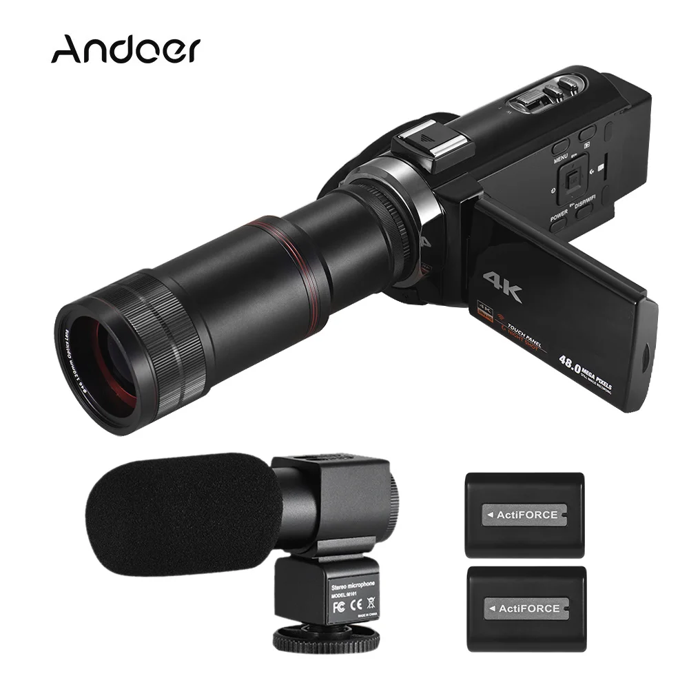 

Andoer 4K HD Digital Video Camera Camcorder DV 16X Digital Zoom 3 In TouchScreen WiFi IR Night Vision with 2pcs Batteries + more