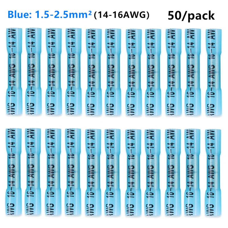 50PCS Seal Heat Shrink Butt font b Crimp b font Terminals Blue Waterproof Fully font b