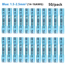 50PCS Seal Heat Shrink Butt Crimp Terminals Blue Waterproof Fully Insulated 14-16 AWG Electrical Wire Connectors Assortment Kit