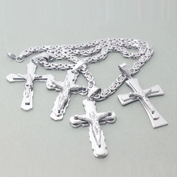 

Cross stainless steel pendant Jesus Crucifixion Cross Necklace Stainless Steel Byzanine Chain Crucifix Pendant
