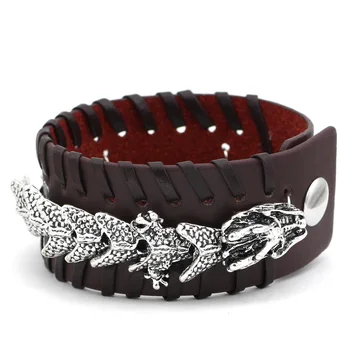

Nodic viking odin Dragon Scandinavian leather amulet bracelet -adjustable size 19-31 cm