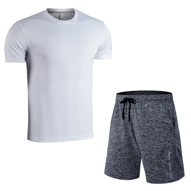 Grey Shorts-White Psvteide спортивные костюмы для мужчин, 2 шт., спортивная одежда для мужчин, спортивный комплект, спортивный костюм для мужчин, лайкра, мужские спортивные костюмы для бега - Цвет: Grey Shorts-White