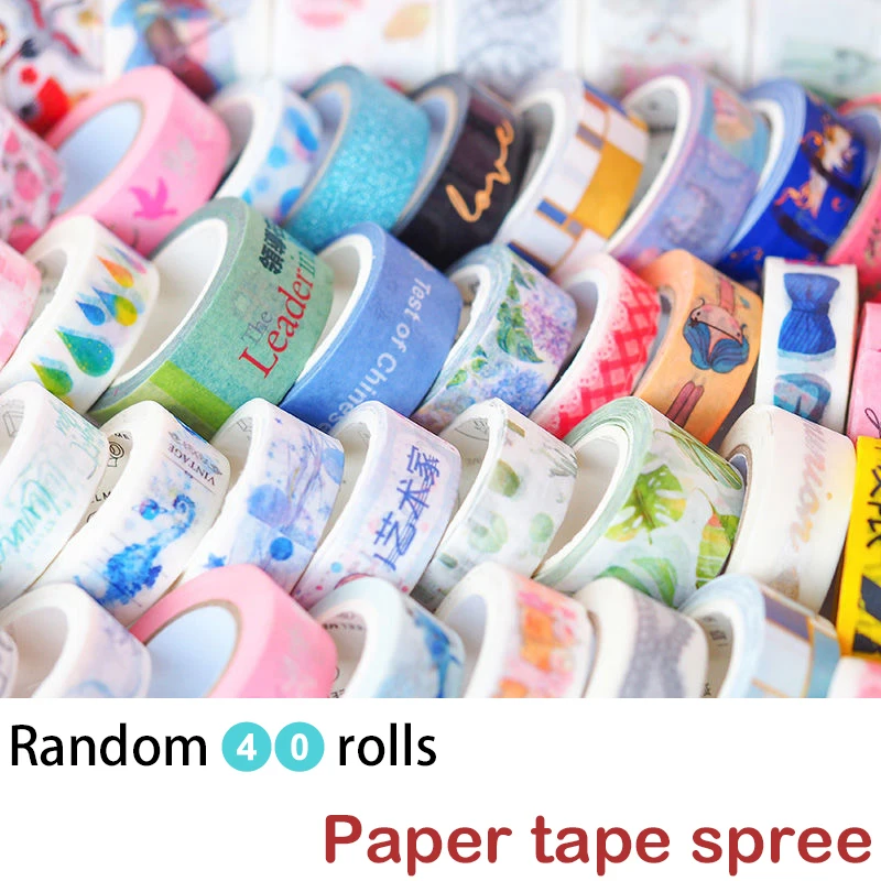 

OENY 40 Pcs Adhesive Tapes Stickers Decorative Stationery Tapes Black Foiled Washi Tape Japanese Paper DIY Planner Masking Tape