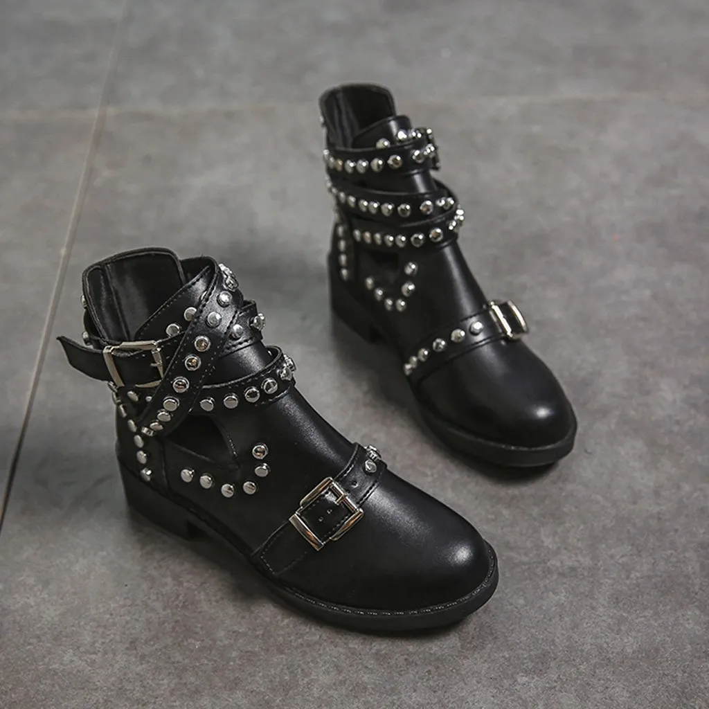 Fashion Women Boots Rivet Belt Buckle Ankle Boot Student Casual Large Size Single Winter Female Snow Warm Shoes M840# | Обувь