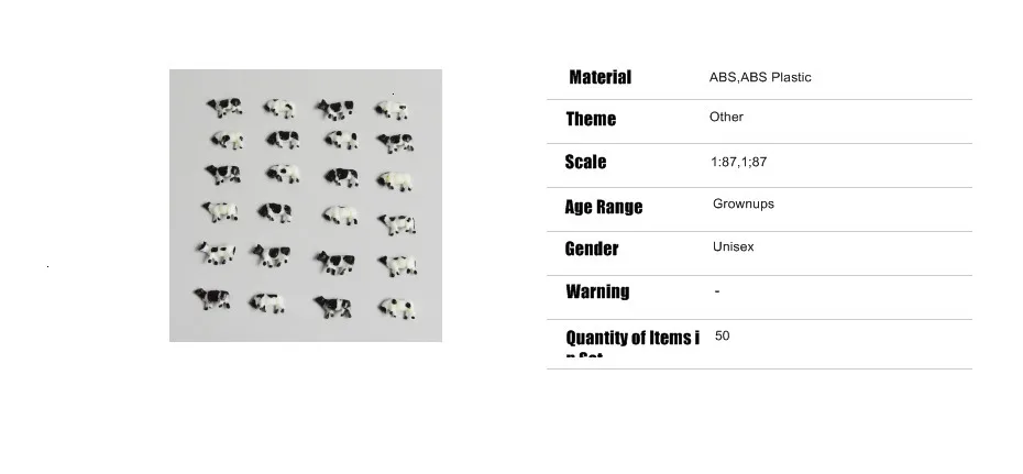 HO весы 1: 87 Модель коровы миниатюрный модель животного на ферме корова для модели железной дороги макет 50 шт