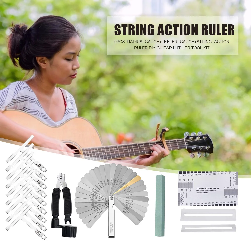 Набор инструментов для ремонта гитары набор из 9 радиусов + щупов линейки|Детали и