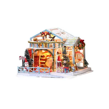 

new year 2021 decorations Christmas Diy Doll House Wooden Mini Toy House Furniture Set Children Led Luminous Toys Christmas Gift