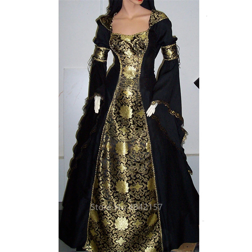 Викторианское Платье женское Золотое Тиснение длинный рукав Готический Vestidos длинный халат плюс средневековый костюм Карнавальные вечерние Косплей Хэллоуин