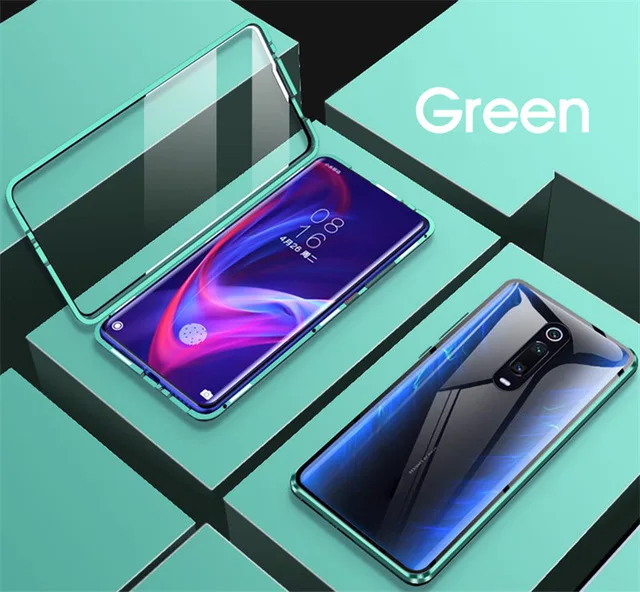 Green Для Xiaomi Pocophone F1 чехол 360 двухстороннее металлическое магнитное закаленное стекло полное покрытие чехол для Poco F 1 F1 защитный чехол - Цвет: Green