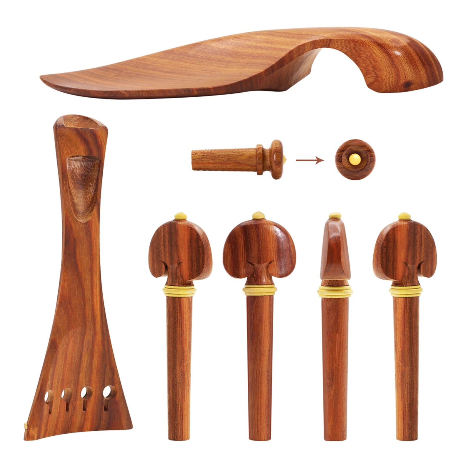 4/4 Violin Accessory Parts Set Red Solid Wood Tailpiece Chin Rest End Pin Tuning Pegs