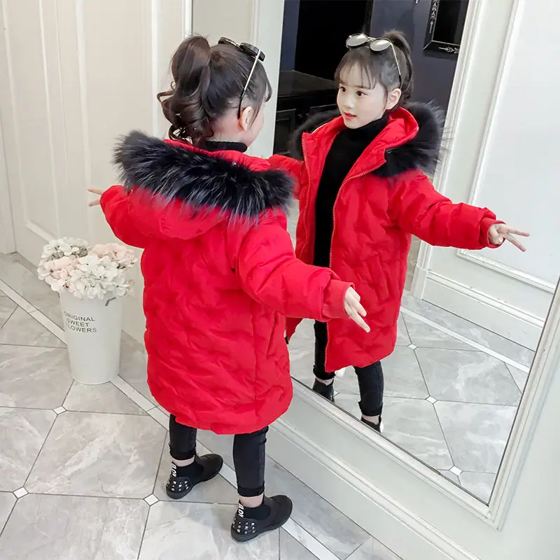 Детская зимняя куртка для девочек, однотонное пальто с капюшоном и длинными рукавами милая теплая зимняя одежда для школьниц зимняя куртка флисовая куртка с рисунком