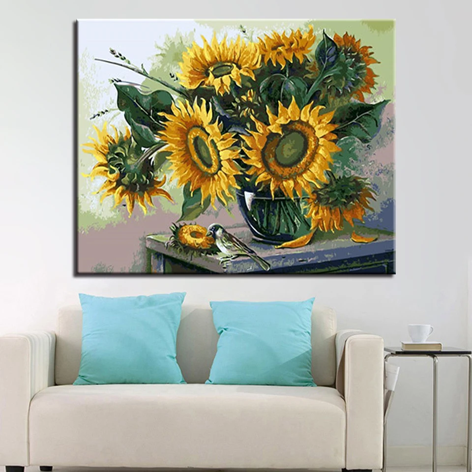 

Sunflower Oil Painting Diy Digital Painting By Numbers Modern Canvas Painting Hand Painted Home Wall Art Picture Unique Gift
