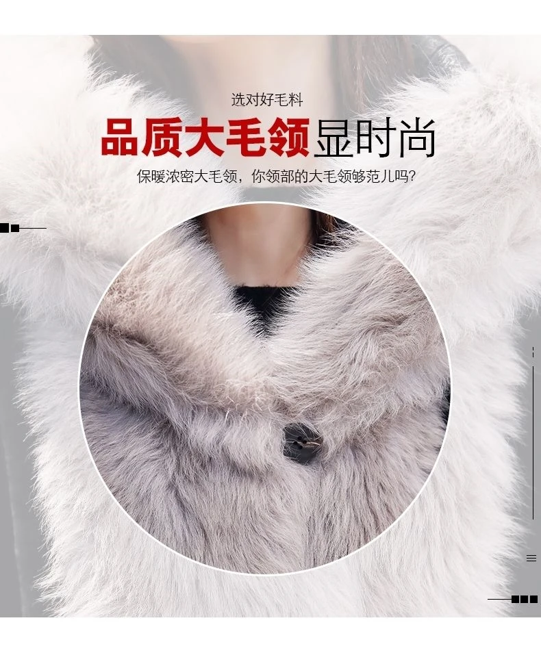 Высокое качество, Длинные теплые зимние женские пальто из овчины, чистый цвет, Воротник из лисы, искусственный мех, большие размеры, кашемировое пальто M191007