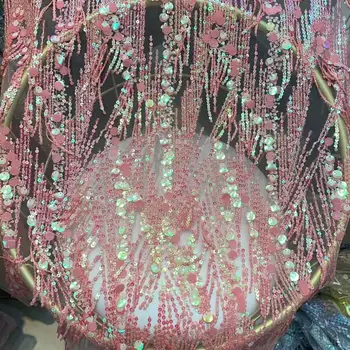 

High-quality Tassel sequin embroidery African sequins French mesh fabric Colombian lace /Evening/Banquet dress /Brand clothing