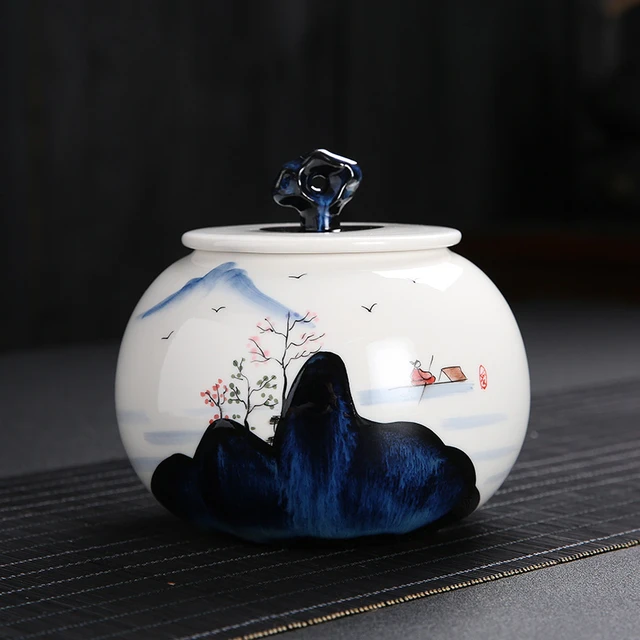 Retro seramik çay kutusu kapaklı el boyalı porselen çay saklama kabı  Teaware mühürlü kavanoz sehpa masa üstü organiser - AliExpress