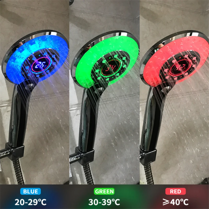 

3 Color LED Automatic LED Light Shower Head Handheld Bathroom Sprayer Digital Temperature Display Water Saving Shower Spray Head