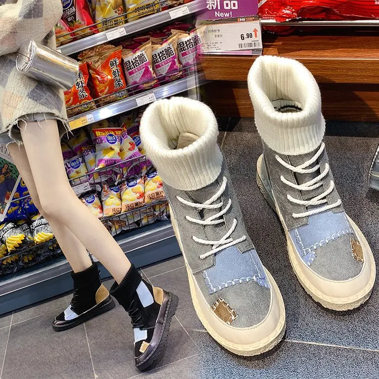 

INS Super Fire Shoe 2019 New Style Martin Boots Ugly Shoes Beggar Shoes Patch Hight-top Platform Board Shoes White Shoes