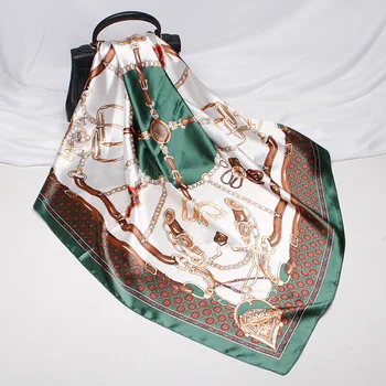 

Artificial Silk Square Scarf Female 90cm Belt Horseshoe Print Retro Style Smooth Silk Women Scarf 2020 Spring Summer Cool